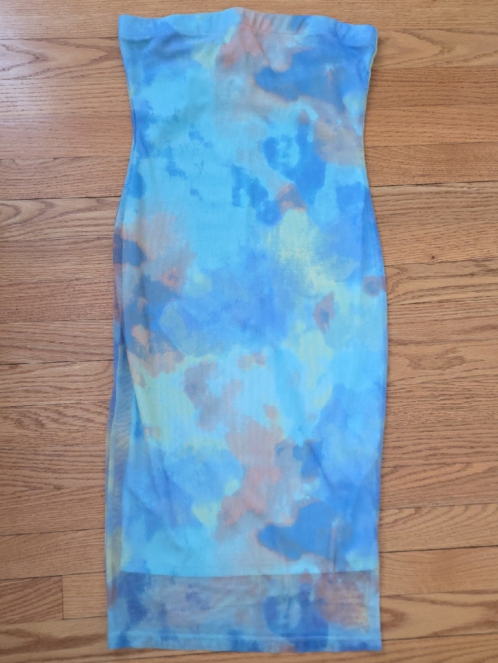 Strapless Blue Tie-Dye Bodycon Dress